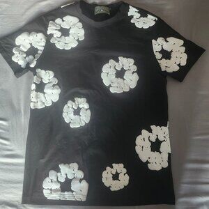 Denim Tears Style Cotton Wreath Tee Black Streetwear Shirt Size L